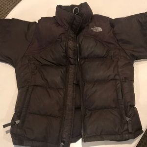 Girls brown north face puffer jacket